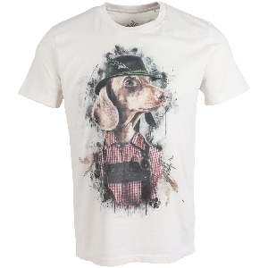 AKAH Camicie e magliette per esterni von AKAH ALMTRACHT T-Shirt Dackel mit Hut, beige 83812005