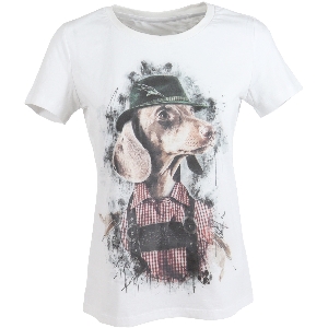AKAH Camicie e magliette per esterni von AKAH ALMTRACHT T-Shirt Damen Dackel mit Hut, weiß 83813008